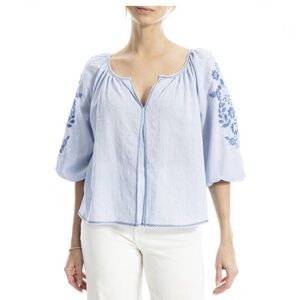 Max Studio embroidered v-neck Balloon sleeve blouse